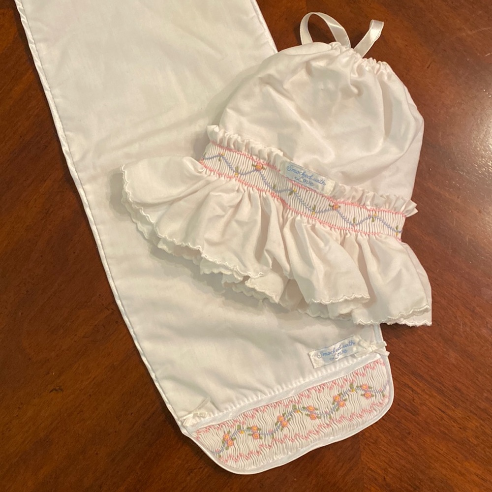 Princess Linens Smocked Burping Cloth and Bonnet